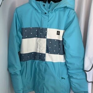 Girl’s XXL Orage Winter Coat Ski Snow Jacket Teal Blue White Polka Dot